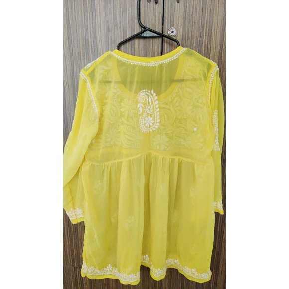 Yellow chikankari kurti - Picture 2 of 4